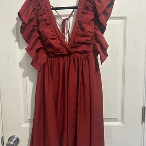 Crimson ENTRO ruffle v-neck dress size: M
